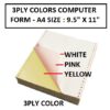 3PLY COLORS COMPUTER FORM A4 9.5
