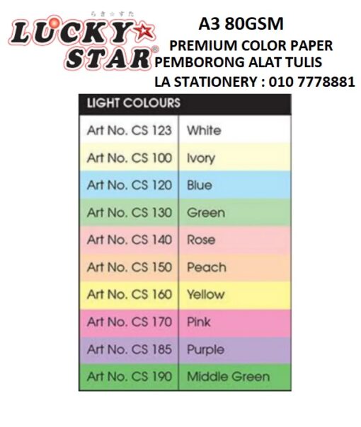 A3 80GSM LUCKY STAR LIGHT COLOR PAPER