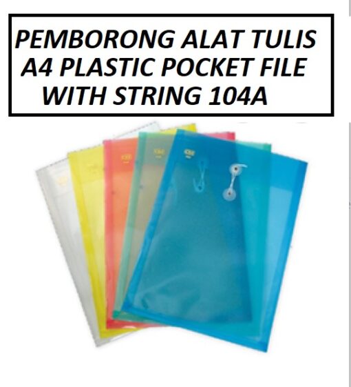 A4 PLASTIC POCKET FILE WITH STRING