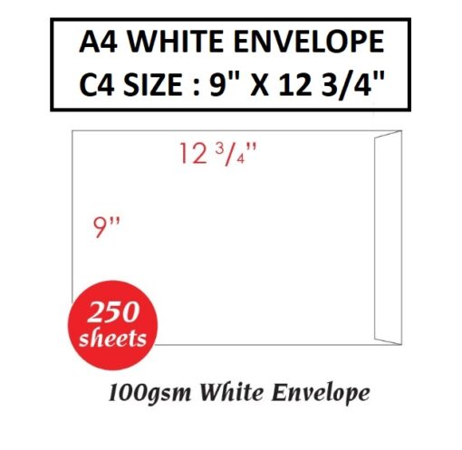 WHITE ENVELOPE A4 SIZE 9" X 12 3/4"