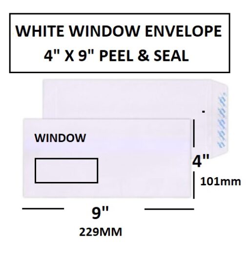 WHITE WINDOW ENVELOPE 4" X 9"