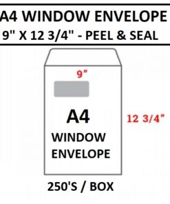 WHITE WINDOW ENVELOPE A4 SIZE 9" X 12 3/4"