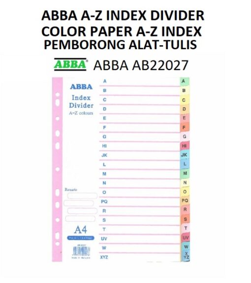 ABBA A-Z COLOR PAPER INDEX DIVIDER