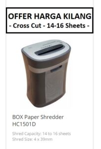 BOX HC1501D HEAVY DUTY PAPER SHREDDER 
