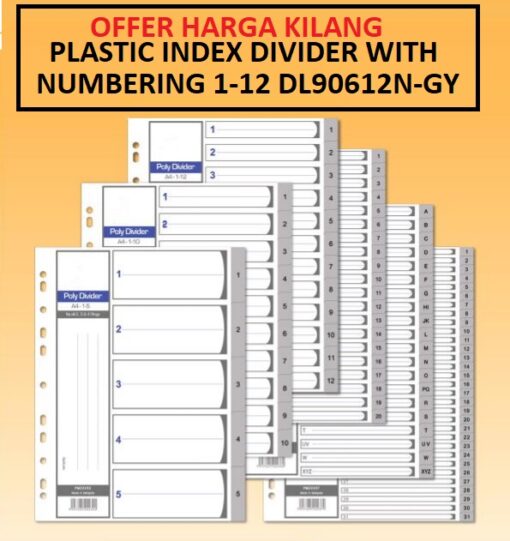 PLASTIC 12 INDEX DIVIDER WITH NUMBERING