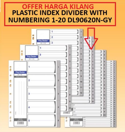 PLASTIC 20 INDEX DIVIDER WITH NUMBERING