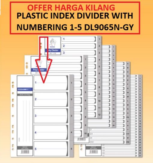 PLASTIC 5 INDEX DIVIDER WITH NUMBERING