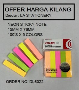 NEON STICKY POST IT NOTE 5 COLORS 15MM X 76MM
