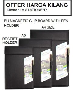 PU LEATHER MAGNETIC CLIP BOARD WITH PEN HOLDER