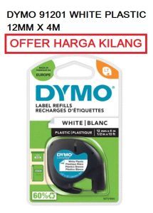 DYMO 91201 12MM WHITE PLASTIC TAPE